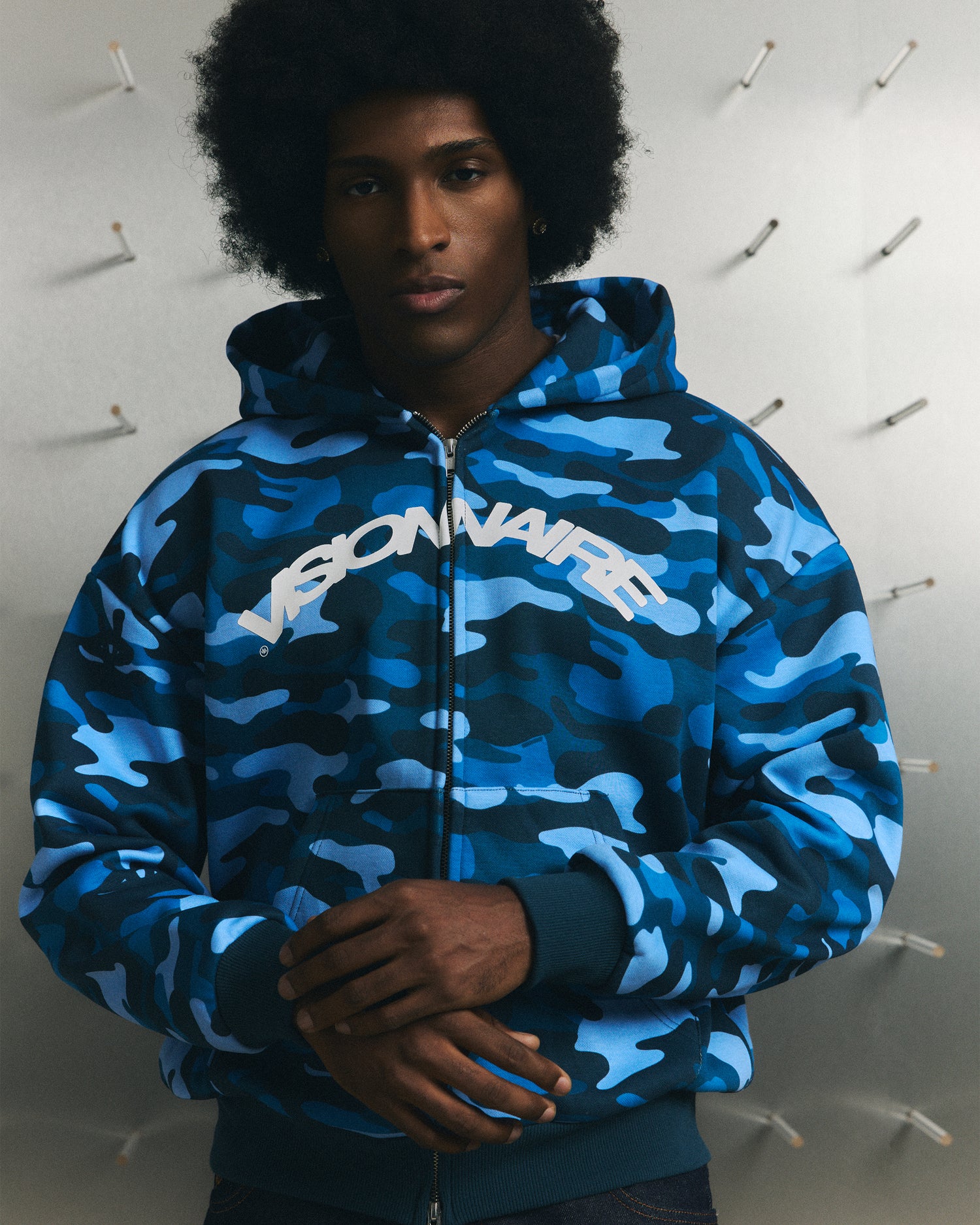 ZIPPER CAMO BOOTLEG BLEU